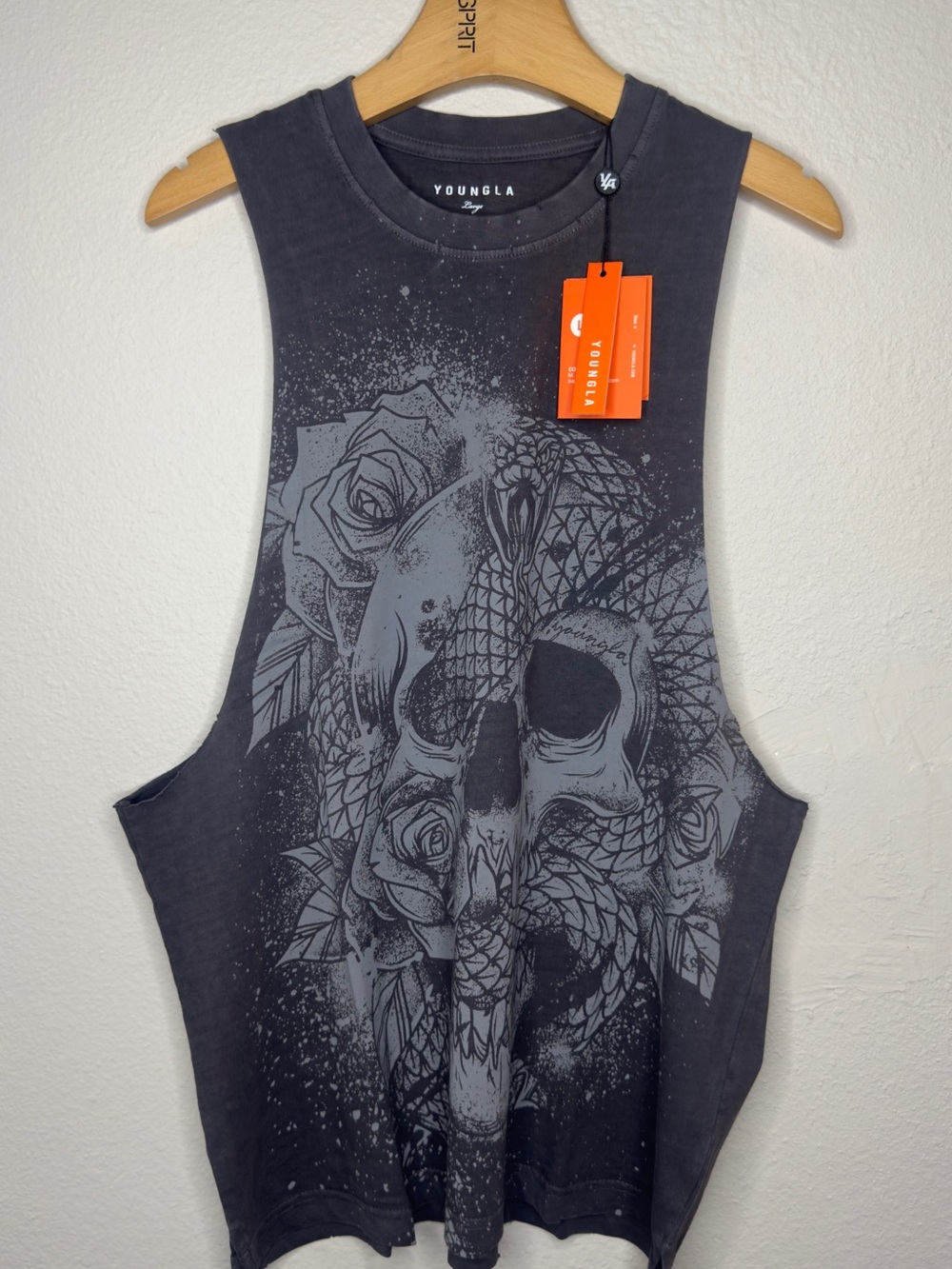 YoungLA Charcoal Graphic Muscle Tank - Skull & Rose
